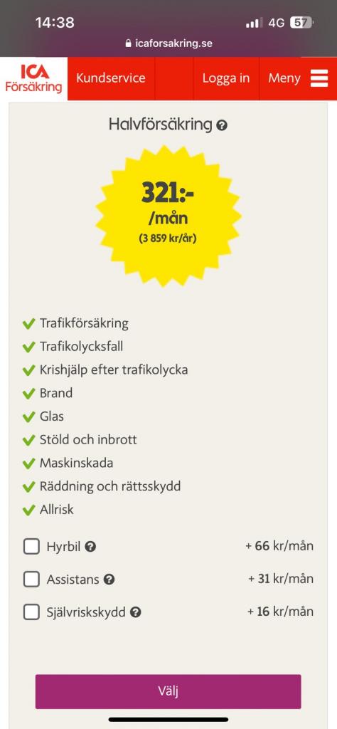 Pris från Ica försäkring.